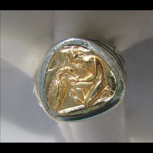 Vintage 14K GOLD sterling VATICAN LIBRARY COLLECTION Story of Elijah ring